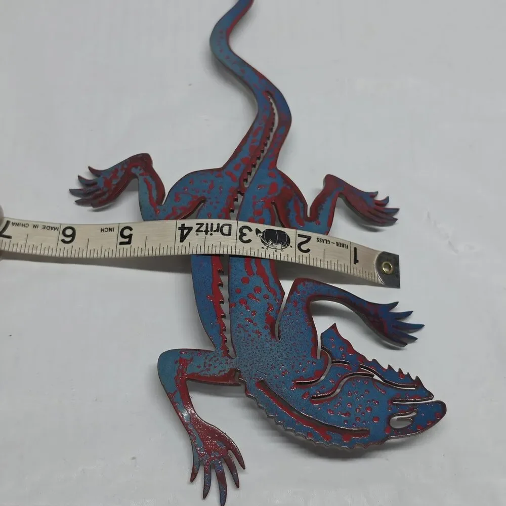 Gecko Lizard Metal Wall Art Outdoor Indoor Garden Cottagecore Cabin Decor Blue